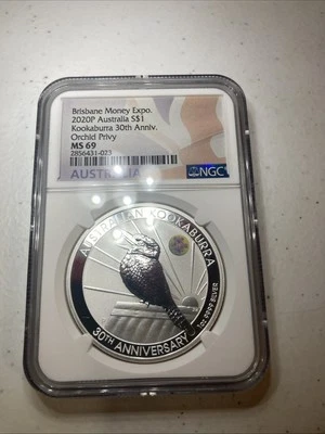 2020-P Brisbane Money Expo-Kookaburra 30TH Anniversary NGC MS69 Orchid Privy - Image 1 of 2