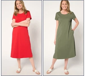 Denim & Co. Essentials Regular Perfect Jersey 2 Pack Dress RichRed/DkOlive L New - Picture 1 of 1