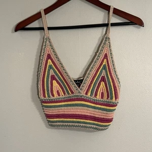 Lulus Size Med Crochet V Neck Tank Top Multi Colored - Picture 1 of 4