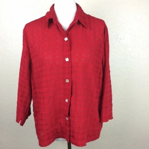Crazy Horse Women's Red Qtr Sleeve Button Up Blouse Sz L - Picture 1 of 7