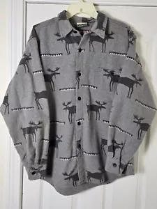 True Grit Coldwater Creek Vtg USA Gray Moose Flannel Alaska Shirt Mens Small - Picture 1 of 3