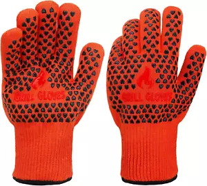 1472℉ Heat Resistant Grill Oven Gloves – Non-Slip BBQ Gloves w/ Fingers, 1 Pair, - Picture 1 of 12