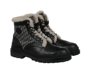 Dior Men Explorer Oblique Logo Boots US 12 EU 45 Black Beige Leather Shearling - Picture 1 of 11