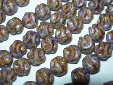 15 9mm Purple Picasso Twisted Round Love Knot Czech Glass Beads