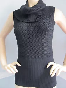 NEW ST JOHN KNIT P SWEATER PULL OVER COWL NECK BLACK WOOL RAYON SLEEVELESS - Picture 1 of 7