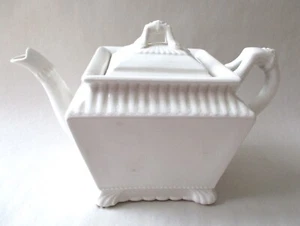ANTIQUE 1800s White Ironstone TEAPOT Imperial Warrented Square Ribbed - Picture 1 of 6