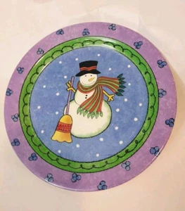 SANGO Sweet Shoppe Christmas 8" Salad Luncheon PLATE Snowman Sue Zipkin 3041 - Picture 1 of 5