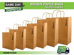 Paper Bags With Handles Brown Carrier bag Party Gift Twisted Handles Takeaway - Picture 1 of 7