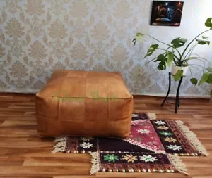 Ottoman Moroccan Leather Boho Footstool Pouffe Genuine Unstuffed 30'' Aamazing - Picture 1 of 10