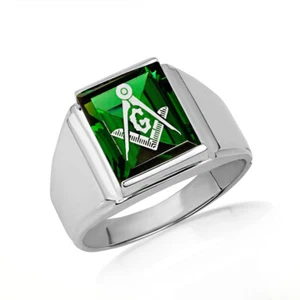 .925 Sterling Silver Men's Symbolic Freemason Masonic CZ Stone Ring - Picture 1 of 6
