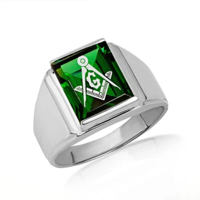 .925 Sterling Silver Men's Symbolic Freemason Masonic CZ Stone Ring - Image 1 of 4