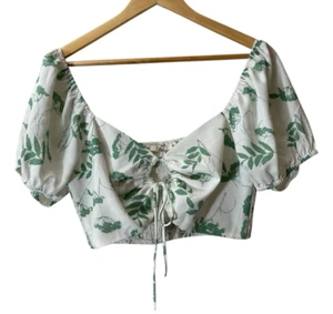 Blusa corta boho manga abullonada para mujer estampado de hojas corbata fruncida delantera Cottagecore - Imagen 1 de 3
