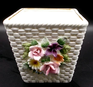 Vintage Lefton handbemalter quadratischer Blumentopf erhöhte Blumen KW7210 - Bild 1 von 12