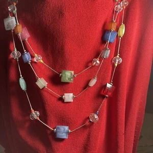 Beautiful Unique Fabulous 3 Strands Glass Cut Beads Necklace 17"-20" - Picture 1 of 6