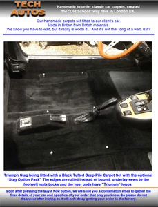 Carpet Set Handmade to Order Tufted Deep Pile Triumph TR7 TR8 FHC - Picture 1 of 11