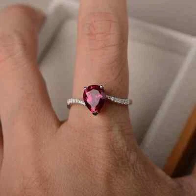 1.70 Ct Real Natural Ruby Diamond Wedding Bridal Ring 14K Solid White Gold - Image 1 of 4