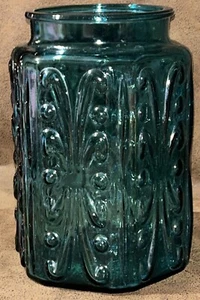 Tarro de vidrio azul vintage LE Smith 8” Imperial Atterbury Scroll SIN TAPA - Imagen 1 de 11