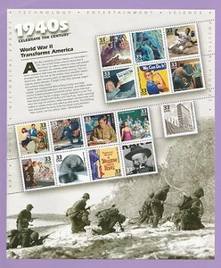 3186 US NH Mint Sheet Celebrate the Century 1940's WW II issued year 1999 - Picture 1 of 2