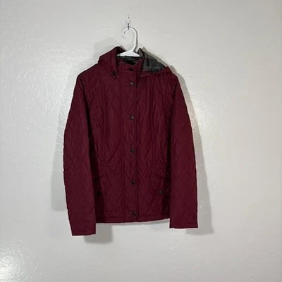 Barbour Jacket Womens UK 10 USA 6 Burgundy Winter Tartan Quilted Hooded Coat - Image 1 of 4