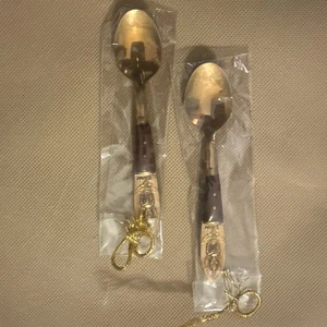 "Cucharas tailandesas vintage Siam SBF Buda bronce 2 piezas 4 1/2"" NUEVO - Imagen 1 de 6
