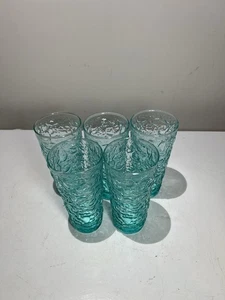 Vtg Anchor Hocking Lido Milano Aqua Blue 14 oz Iced Tea Glasses Tumblers 6.25". - Picture 1 of 9