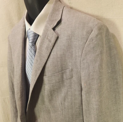 Abrigo deportivo Stafford para hombre gris espiga 44L lino algodón manchas en las mangas Foto 1 de 4