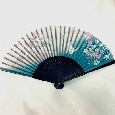 Abanico Plegable Sensu Seda Sakura Gato Azul Entrega Anónima Mujeres Damas Foto 1 de 2