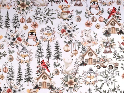 Baumwollstoff Winterland Weihnachtsstoff weiß Pinguin - Bild 1 von 3