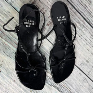 Sandalias de tacón Stuart Weitzman negras con tiras punta cuadrada minimalista 6,5 - Imagen 1 de 4
