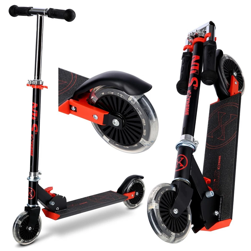 HD120L LED SCHWARZ - ROT CITYROLLER KINDER ROLLER SCOOTER KLAPPBAR NILS EXTREME