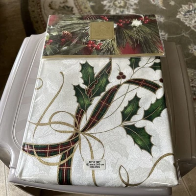 LENOX 60x120" Rectangle Christmas Holiday Nouveau Fabric Tablecloth NIB $110 - Image 1 of 4