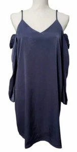 Gianni Bini Womens Dress Medium GB Long Sleeve Cold Shoulder Ruffles Navy Blue - Picture 1 of 4