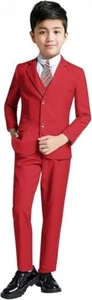 YuanLu Red *Youth Suit* Slim Fit 3 Piece Size 8 2 Button Notch Lapel - Picture 1 of 4