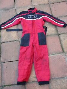 WULF RACEWEAR SIZE XL AGE 12 APPROX RED & BLACK ONE PIECE KART SUIT / OVERALLS