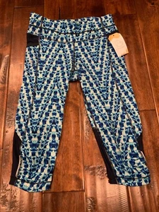 Athleta Blue Geometric Print Capri Leggings With Pockets, Size XS - Picture 1 of 7