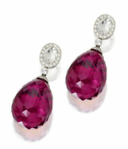 Solid 925 Sterling Silver Big Pink Pear Oval Dangle Earrings Jewlry Women Gift