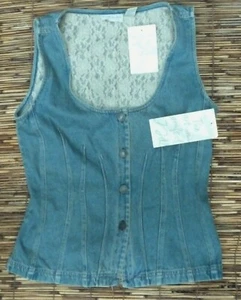 OUT OF THE BLUE J. JILL DENIM & LACE BUTTON-UP VNTAGEWASH VEST SZ 6 NEW W/TAGS - Picture 1 of 3