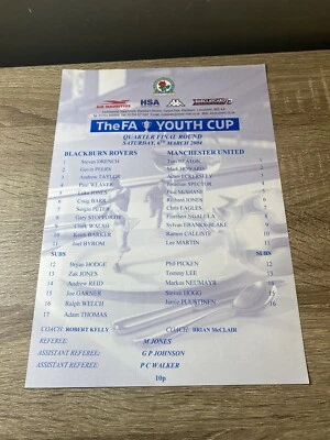Blackburn Rovers V Manchester United Fa Youth Cup 06/03/04 2003-04 S/S - Image 1 of 2