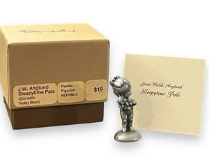 Hallmark Pewter Figurine Joan Walsh Anglund SLEEPYTIME PALS Girl Teddy Bear IOB - Picture 1 of 13