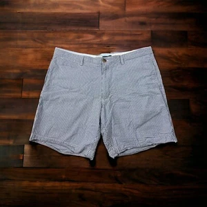 Ralph Lauren Chaps Blue White Stripe Flat Front Chino Shorts Sz 38 Seersucker - Picture 1 of 14