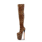 Sexy Leopard Print Elastic Over The Knee High Boots 19Cm High Heels Stilettos 50