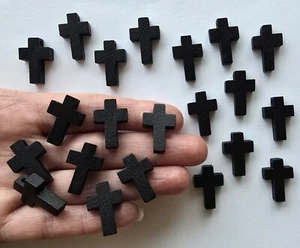20 Wooden Pendants BLACK CROSSES Easter Cross Church Wood Tiny Decoration Charms - Picture 1 of 4