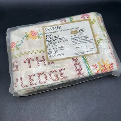 Vtg Sears Sampler King Pillowcases 2 In Package Blend Percale MCM 1970’s - Image 1 of 3