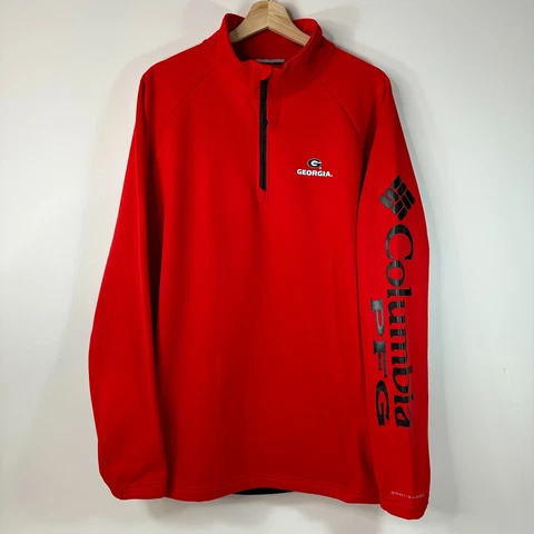 Columbia PFG 1/4 Zip Fleece Pullover Georgia Bulldogs Red Mens Large L Cover