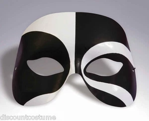 BLACK & WHITE VOODOO 1/2 ITALIAN EYE MASK HALLOWEEN COSTUME MASQUERADE ACCESSORY - Picture 1 of 1