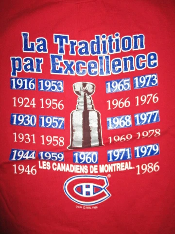 Vtg STANLEY CUP 1986 MONTREAL CANADIENS La Tradition par Excellence (XL) T-Shirt Cover