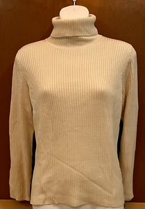 Valerie by Valerie Stevens 75 % Seide angedeuteter gerippter Rollkragenpullover Medium cremefarben - Bild 1 von 11