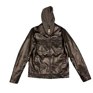 Levis Kunstlederjacke Herren S Sherpa gefüttert Kapuze Trucker Full Zip schwarz - Bild 1 von 14