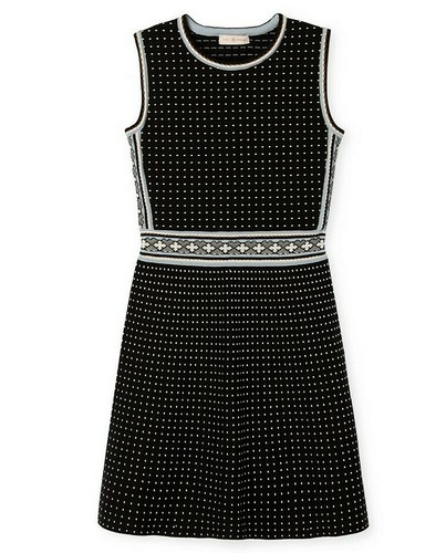 Abito a maglia senza maniche autentico TORY BURCH medio navy mini geo nuovo con etichette taglia L $395