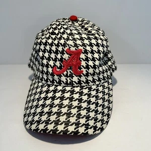 Team Alabama Crimson Tide Houndstooth 6 3/4 black white hat red logo hook&loop - Picture 1 of 7